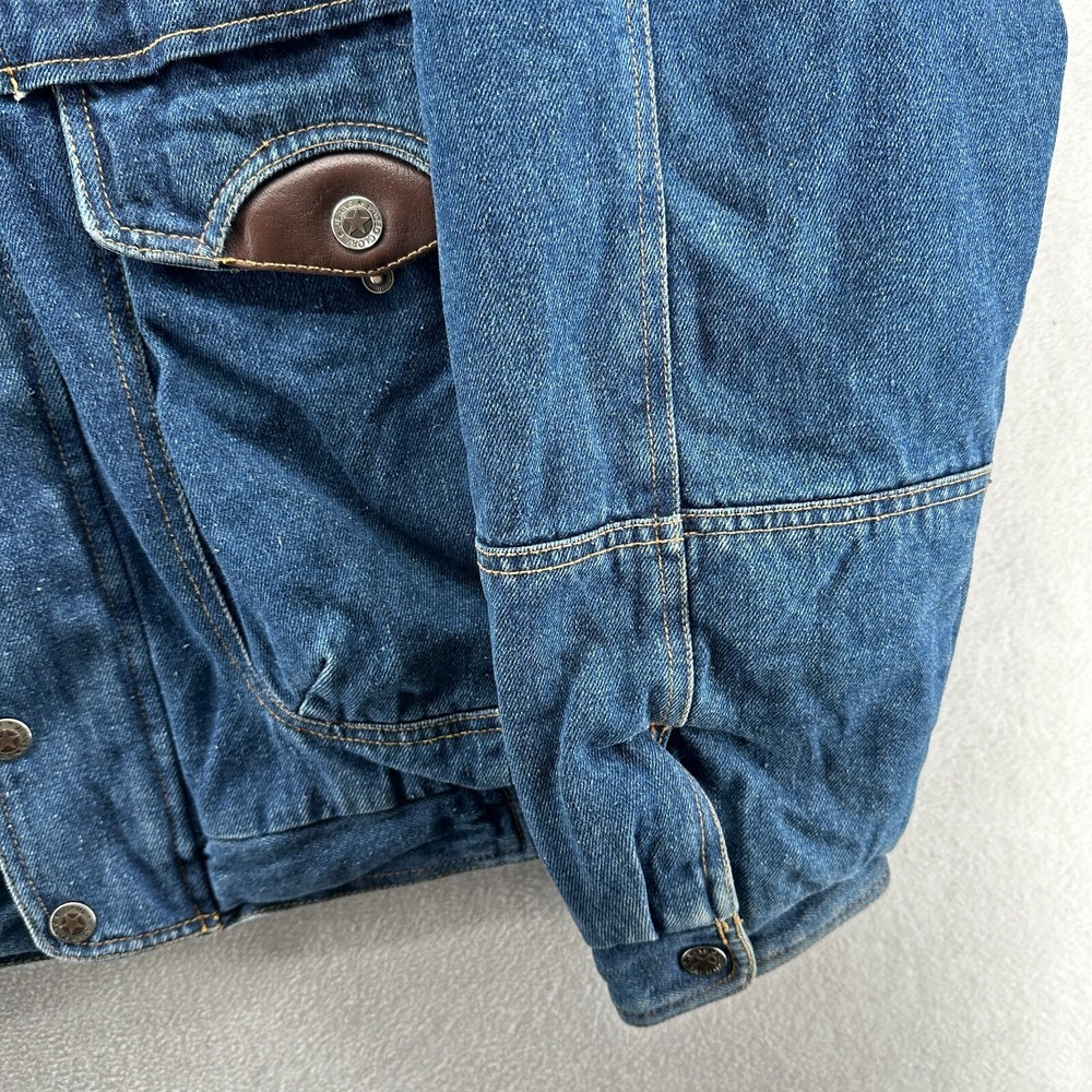 Vintage Faded Glory Denim Chore‎ Coat Men's Large Thermal Lined Leather Collar - Picture 6 of 16